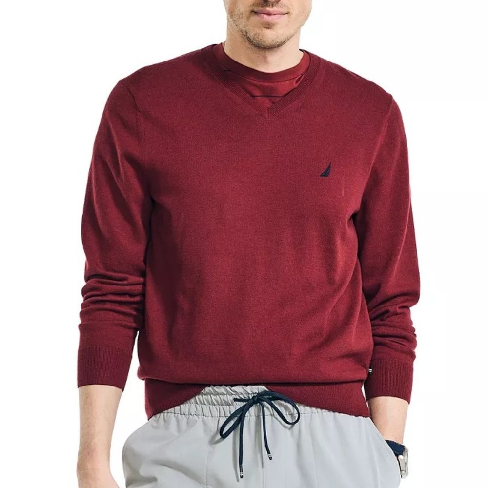 NWT - Nautica Men's Navtech V-Neck Sweater in Deep Crimson - Size 2XL